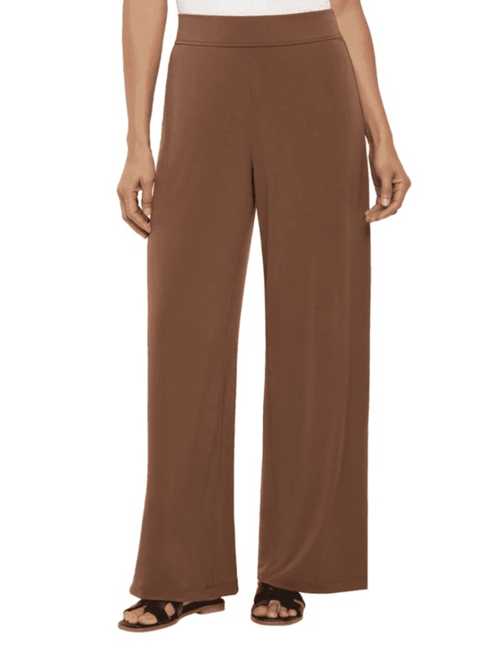 Three Dots Wide-Leg Pull-On Pants in Brown